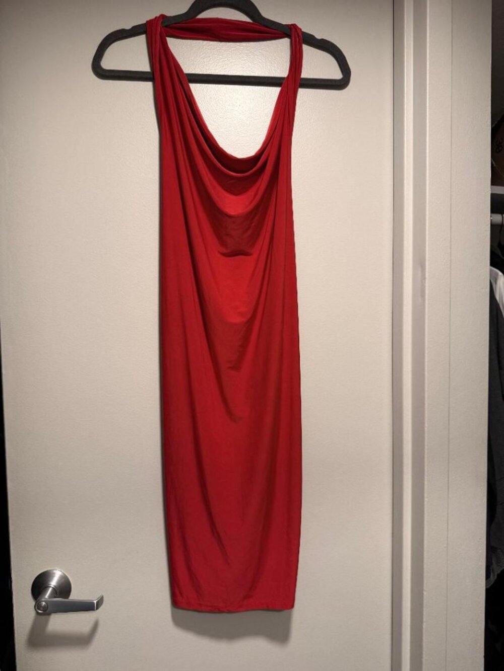 Red Cowl Neck Ruched Bodycon Midi Dress Size M NWT